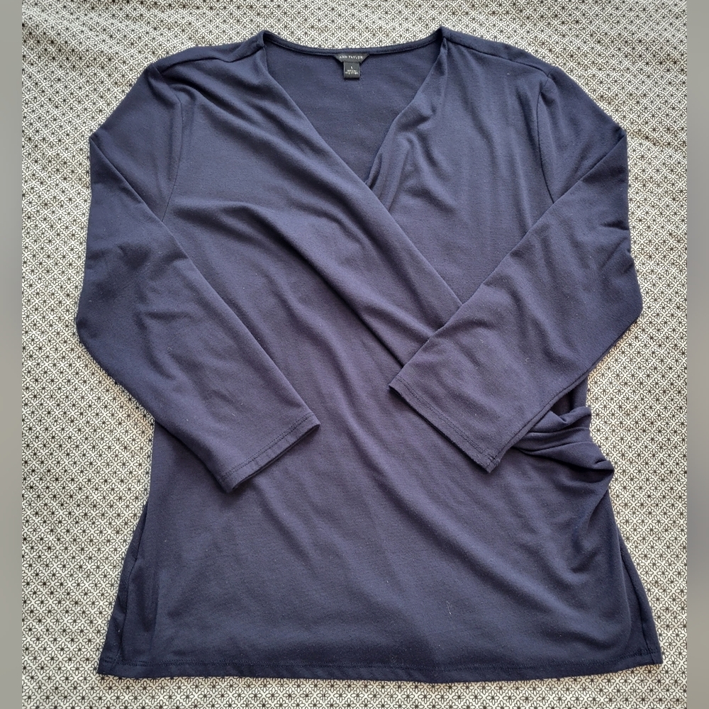 Ann Taylor Navy Wrap Top Sz Large